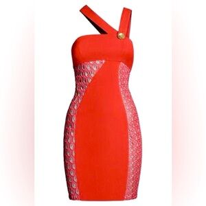 Versace x H&M Asymmetric Silk Red Mini Dress With Gold Buttons Size 2